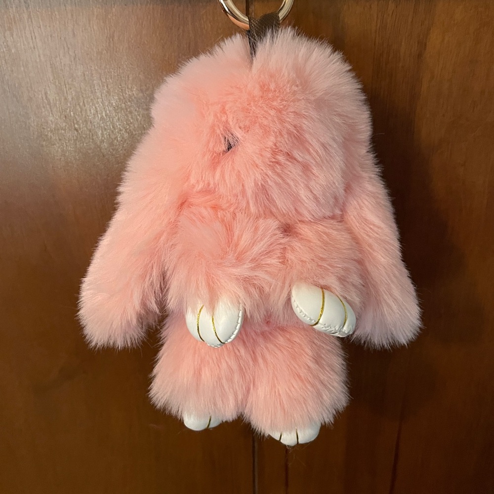 Peach Pink Fluffy Bunny Keychain